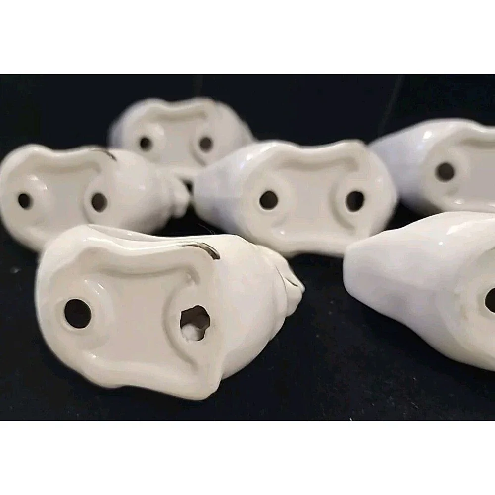 6 Black & White Ceramic Chicken Napkin Rings Farmhouse Farmcore Cottagecore